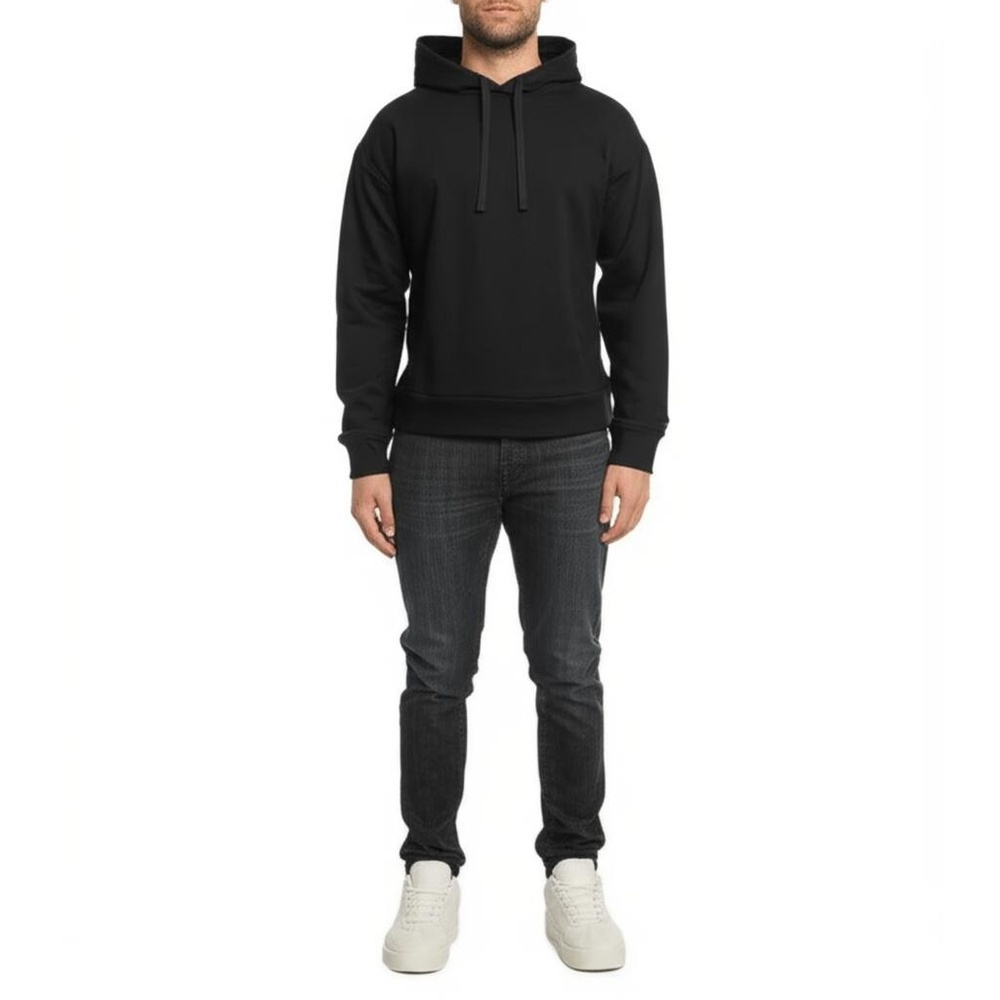 A New Day Unisex Black Drawstring Hood Minimalist Classic Hoodie Size L
